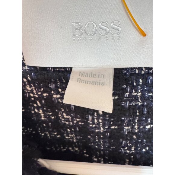 Hugo Boss Womens Tweed Blazer Jacket Black & White Fringe Trim Button Closure - Picture 3 of 9